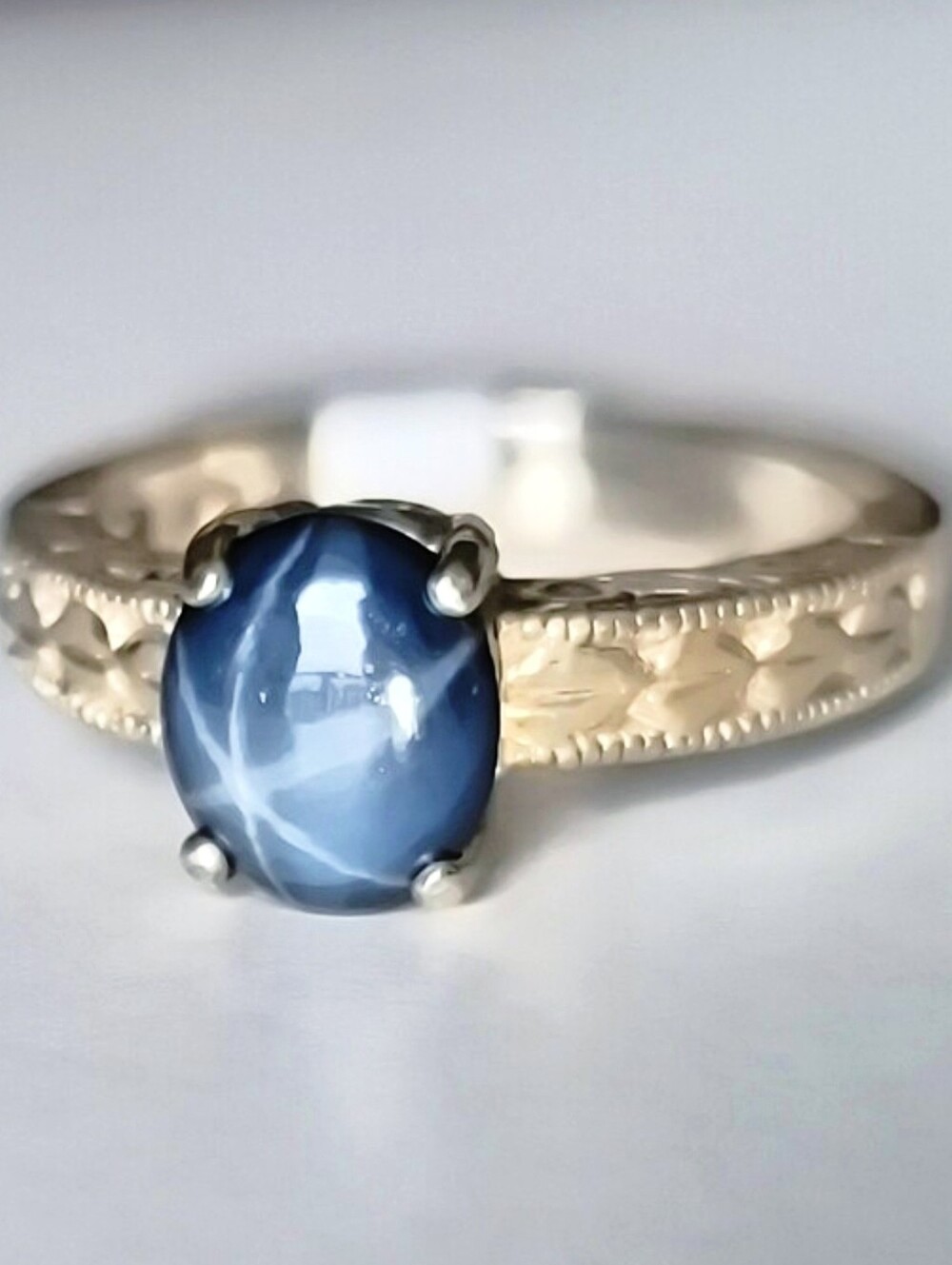 NATURAL Blue Star Sapphire In Sterling Silver Ring 2.06ct Size 6.75